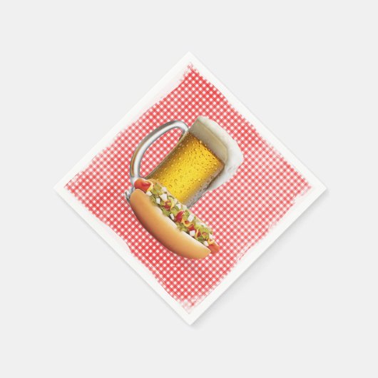 Serviette En Papier Chien chaud et bière sur En vichy (Coin)