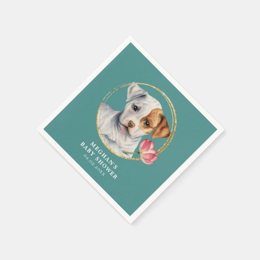Serviette En Papier Chien chic mignon avec Baby shower à fleurs (Coin)