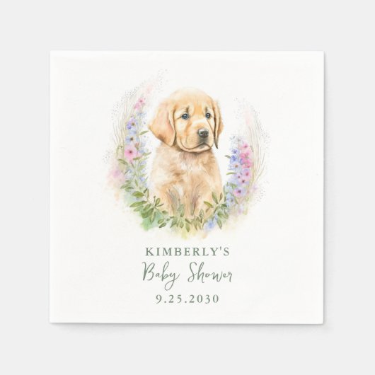 Serviette En Papier Chien Chien moderne Baby shower vert Sage (Devant)