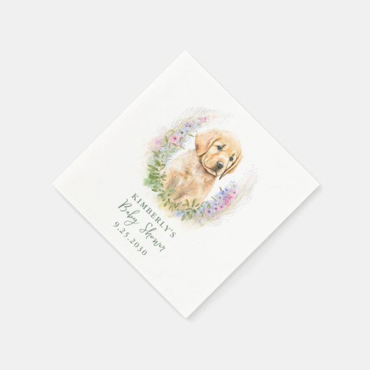 Serviette En Papier Chien Chien moderne Baby shower vert Sage (Coin)