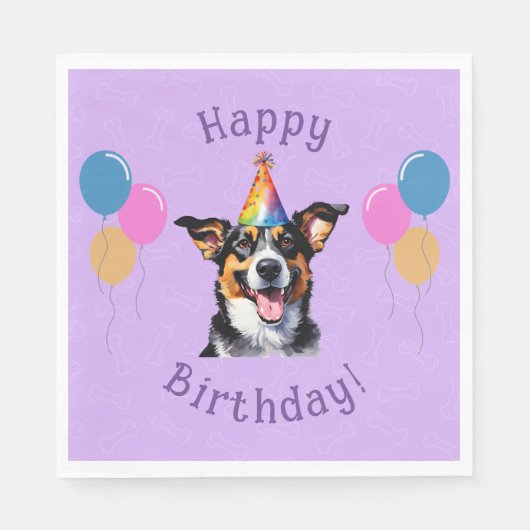 Serviette En Papier Chien Chien pourpre Anniversaire Paw ty (Devant)