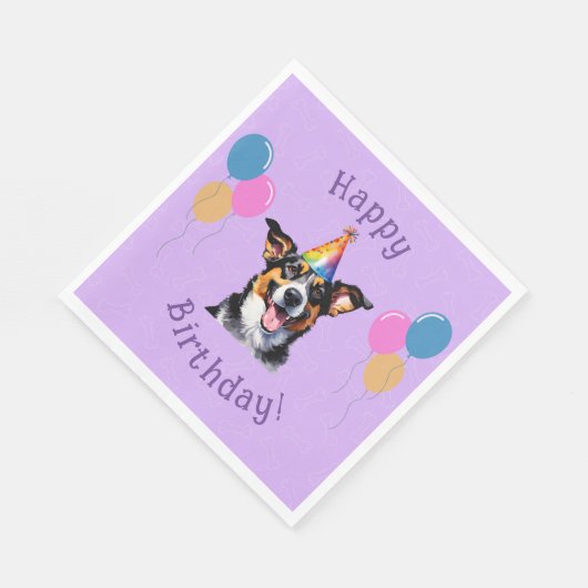 Serviette En Papier Chien Chien pourpre Anniversaire Paw ty (Coin)
