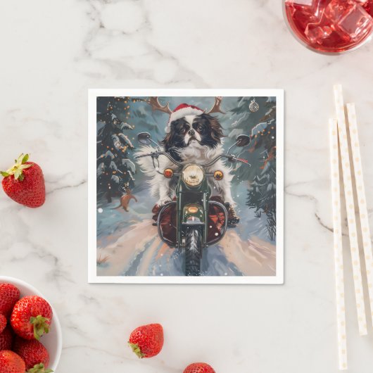 Serviette En Papier Chien Chin japonais équitation moto Noël (En situation)