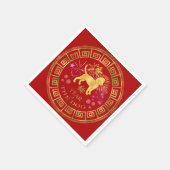 Serviette En Papier Chien chinois Zodiac Rouge/Or ID542 (Coin)