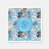 Serviette En Papier Chien chiot mignon Anniversaire bleu (Devant)