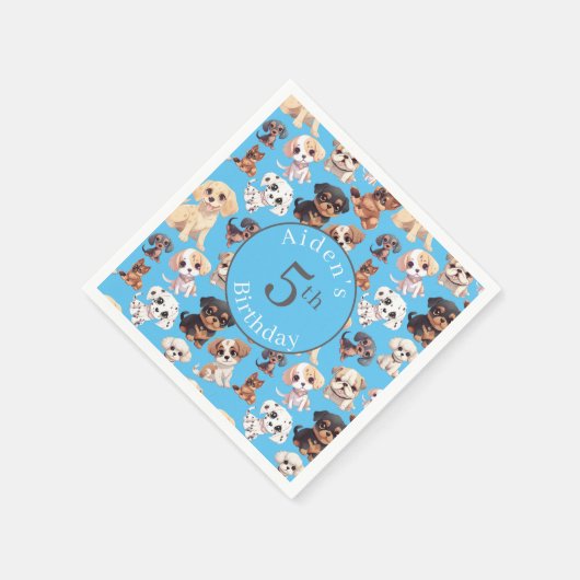Serviette En Papier Chien chiot mignon Anniversaire bleu (Coin)