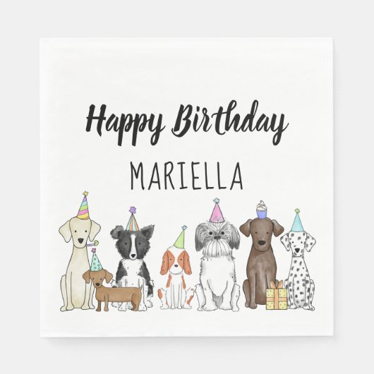Serviette En Papier Chien chiot Petite fille fête d'anniversaire (Devant)