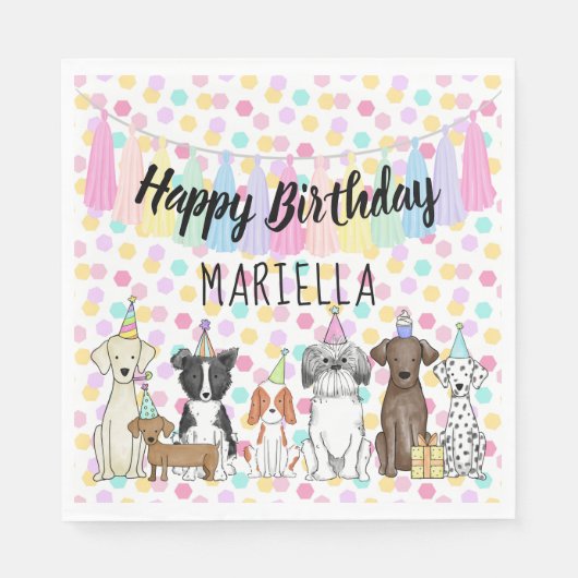 Serviette En Papier Chien chiot Petite fille fête d'anniversaire (Devant)