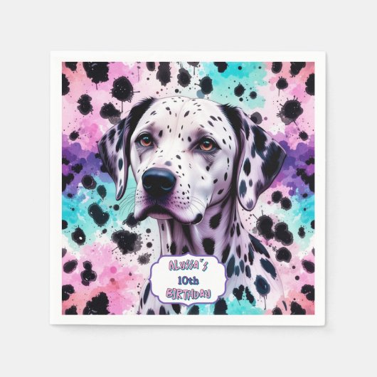 Serviette En Papier Chien dalmate rose violet turquoise Anniversaire (Devant)