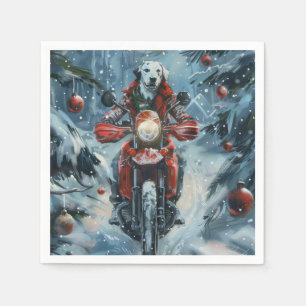 Serviette En Papier Chien Dalmatien à moto Noël
