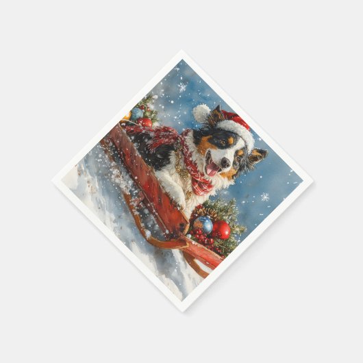 Serviette En Papier Chien de berger australien en Noël à Sledge (Coin)