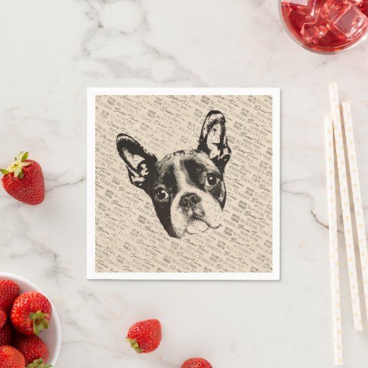 Serviette En Papier Chien de Boston Terrier (En situation)