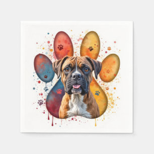 Serviette En Papier Chien De Boxe En Empreinte D'Aquarelle