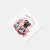 Serviette En Papier Chien de Carlin de Pâques - Oeufs et fleurs - (Coin)