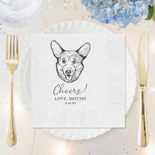 Serviette En Papier Chien de Corgi noir et blanc Mariage personnalisé
