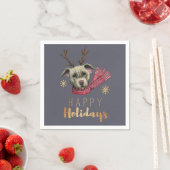 Serviette En Papier Chien de Noël avec Antlers, Joyeuses fêtes (En situation)