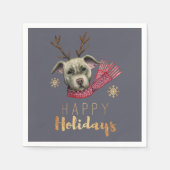 Serviette En Papier Chien de Noël avec Antlers, Joyeuses fêtes (Devant)