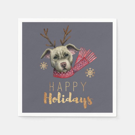 Serviette En Papier Chien de Noël avec Antlers, Joyeuses fêtes (Devant)