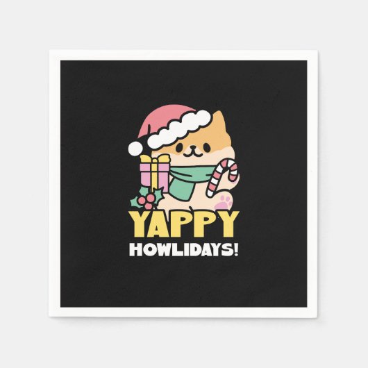 Serviette En Papier Chien de Noël mignon - Yappy Howlidays (Devant)