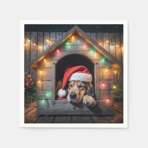 Serviette En Papier Chien de Noël Père Noël Hound dans la niche