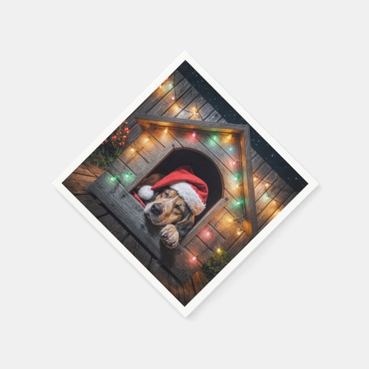 Serviette En Papier Chien de Noël Père Noël Hound dans la niche (Coin)