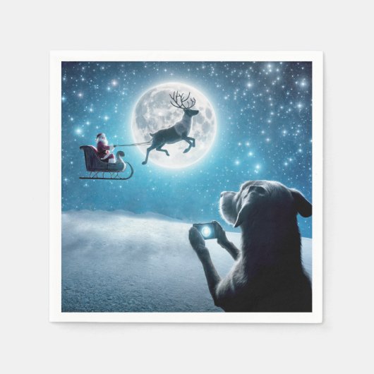 Serviette En Papier Chien De Noël Photographiant Le Père Noël À Sleigh (Devant)