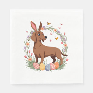 Serviette En Papier Chien de Pâques vintage Doxhound Lapin avec Œuf Fl