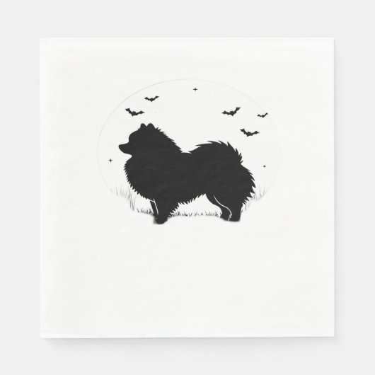 Serviette En Papier Chien de Poméranie - Halloween Lune Silhouette Cla (Devant)