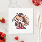 Serviette En Papier Chien de Poméranie Kimono (En situation)