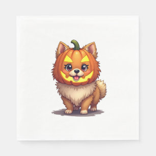 Serviette En Papier Chien de Poméranie, Masque citrouille