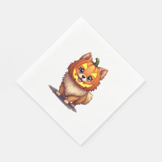 Serviette En Papier Chien de Poméranie, Masque citrouille (Coin)