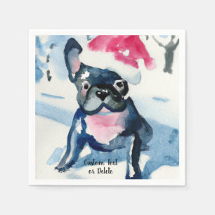 Serviette En Papier Chien de taule français avec chapeau de Noël perso