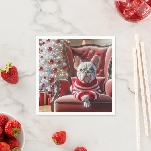 Serviette En Papier Chien de taule français de Noël sur une chaise (En situation)