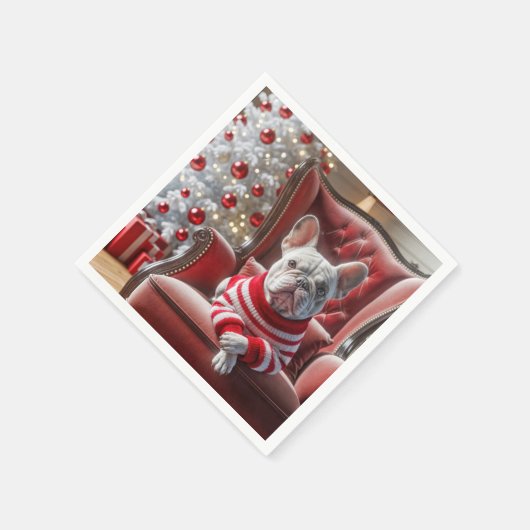 Serviette En Papier Chien de taule français de Noël sur une chaise (Coin)