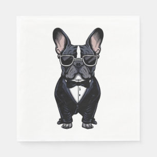 Serviette En Papier Chien de taureau français à Tuxedo portant des lun