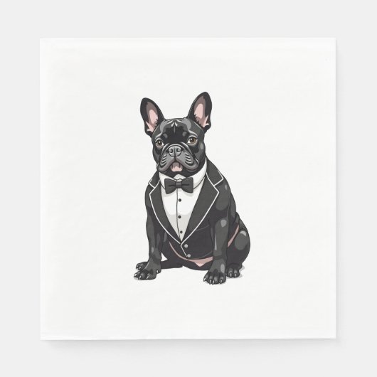Serviette En Papier Chien de taureaux français à Tuxedo (Devant)