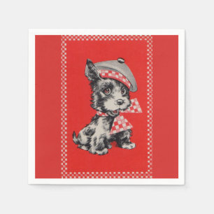 Serviette En Papier Chien écossais des années 1950 en rouge