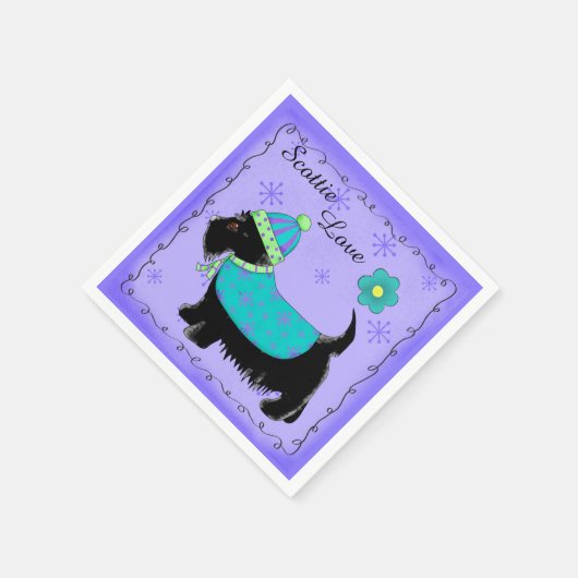 Serviette En Papier Chien écossais noir habillé amour violet (Coin)