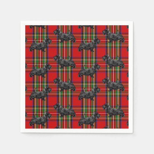 Serviette En Papier Chien écossais sur Tartan écossais rouge (Devant)
