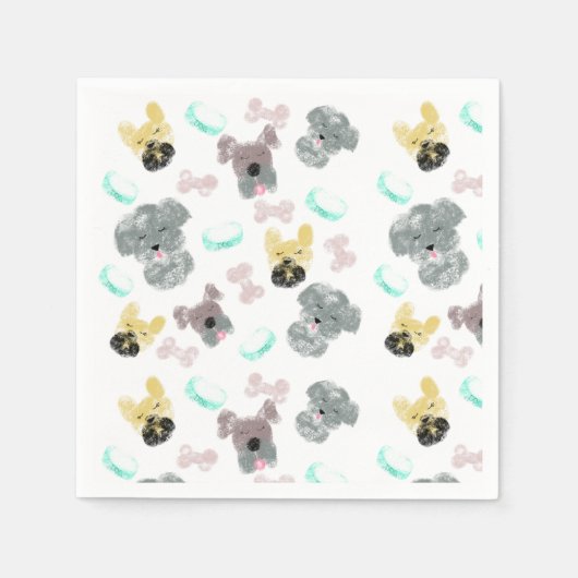 Serviette En Papier Chien et bols motif animal rose bleu (Devant)
