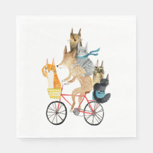 Serviette En Papier Chien et chats à vélo
