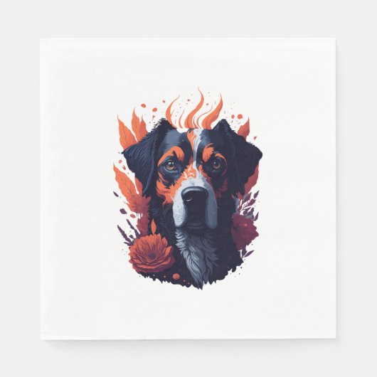 Serviette En Papier Chien et fleurs (Devant)
