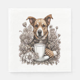 Serviette En Papier chien et tasse de café