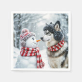 Serviette En Papier Chien Husky Avec Snowman (Devant)