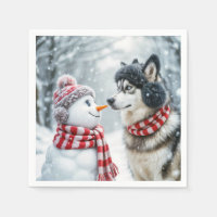 Chien Husky Avec Snowman