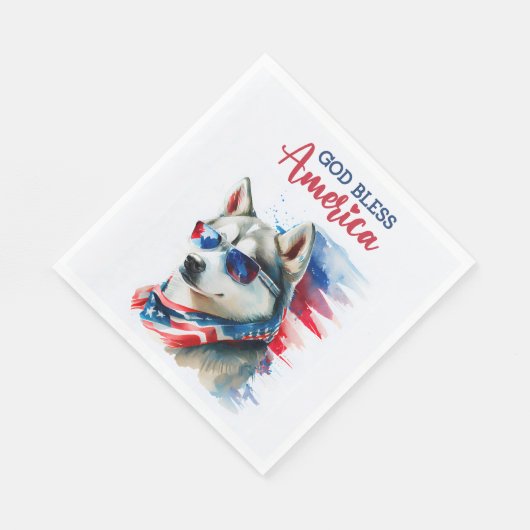 Serviette En Papier Chien-Husky Patriotique (Coin)