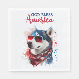 Serviette En Papier Chien-Husky Patriotique