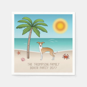 Serviette En Papier Chien Iggy Fauve Et Blanc Sur Une Plage Tropicale