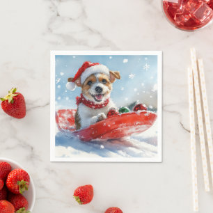 Serviette En Papier Chien Jack Russell en traîneau Laissez neige Noël