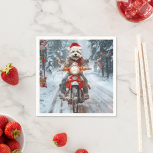 Serviette En Papier Chien maltais équitation moto Noël